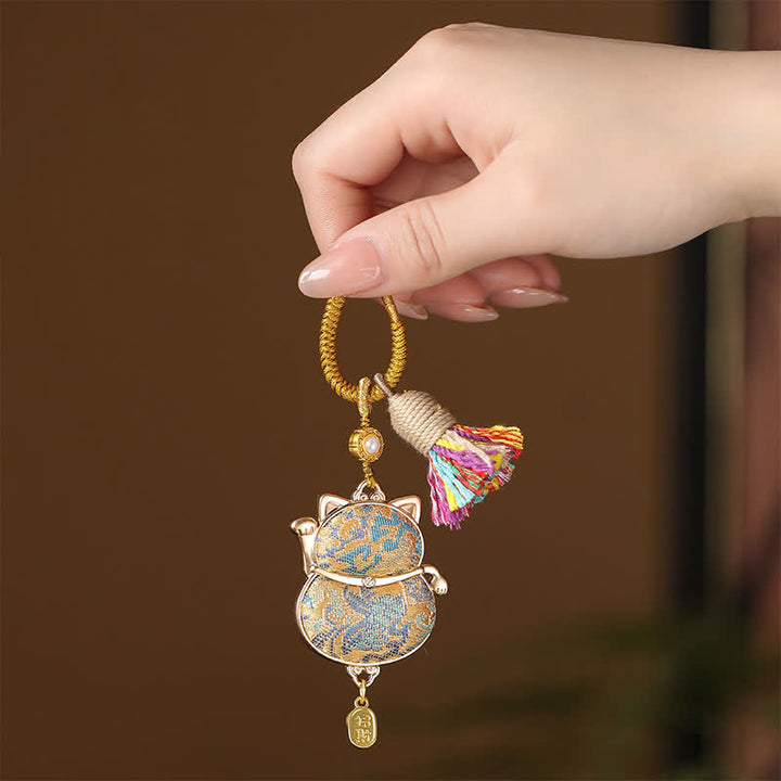 Buddha Stones Brelok z frędzlami Song Brocade Lucky Cat Wealth - Złoto - image 3