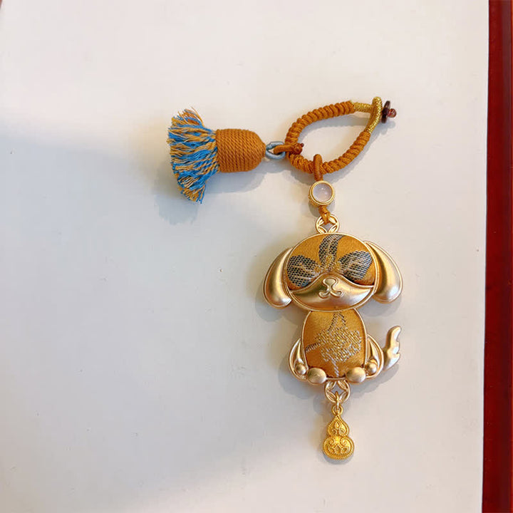 Buddha Stones Ręcznie robiony brelok z chińskim znakiem zodiaku Song Brocade na szczęście - Pies - Żółty - image 36