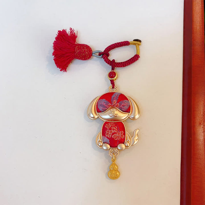 Buddha Stones Ręcznie robiony brelok z chińskim znakiem zodiaku Song Brocade na szczęście - Pies - Czerwony - image 35