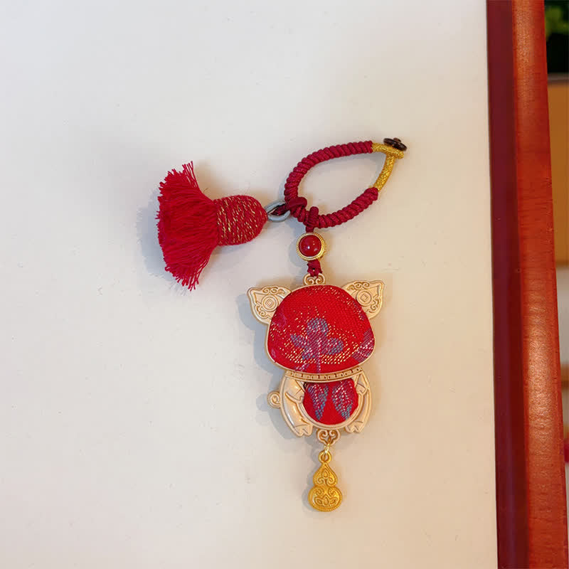 Buddha Stones Ręcznie robiony brelok z chińskim znakiem zodiaku Song Brocade na szczęście - Świnia - Czerwona - image 37