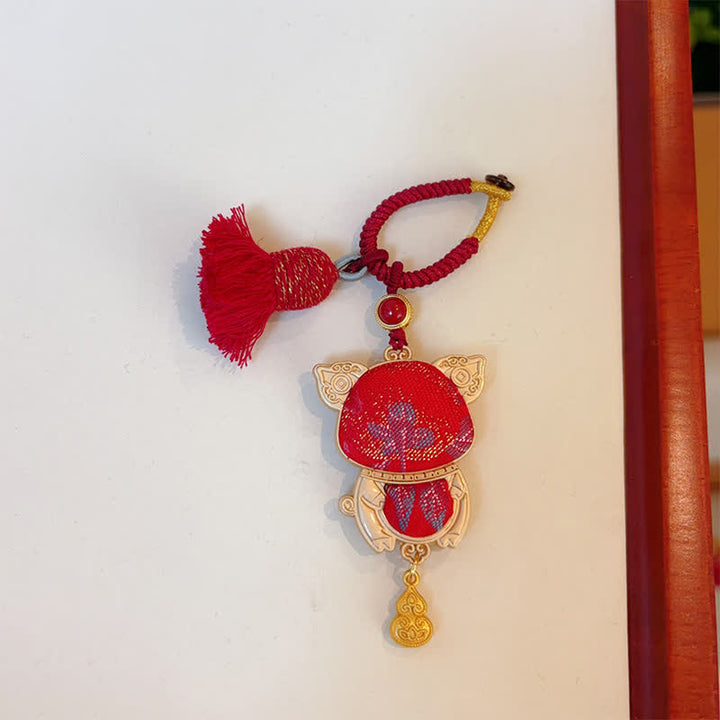 Buddha Stones Ręcznie robiony brelok z chińskim znakiem zodiaku Song Brocade na szczęście - Świnia - Czerwona - image 37