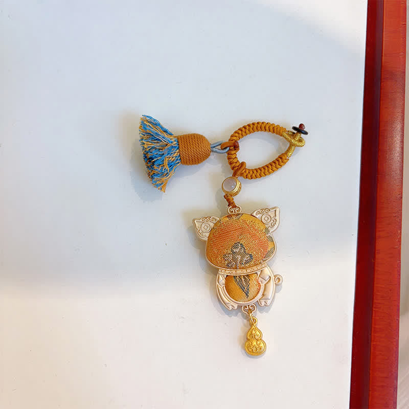 Buddha Stones Ręcznie robiony brelok z chińskim znakiem zodiaku Song Brocade na szczęście - Świnia - Żółta - image 38