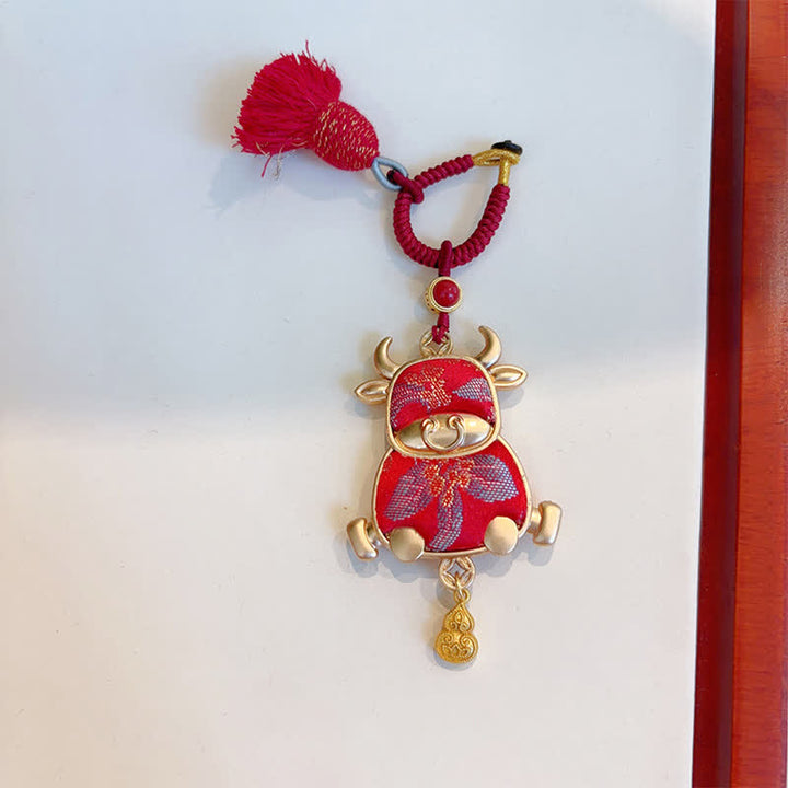 Buddha Stones Ręcznie robiony brelok z chińskim znakiem zodiaku Song Brocade na szczęście - Wół - Czerwony - image 19