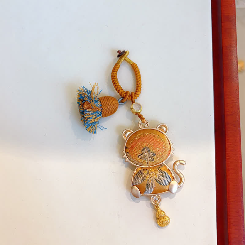 Buddha Stones Ręcznie robiony brelok z chińskim znakiem zodiaku Song Brocade na szczęście - Tygrys - Żółty - image 22