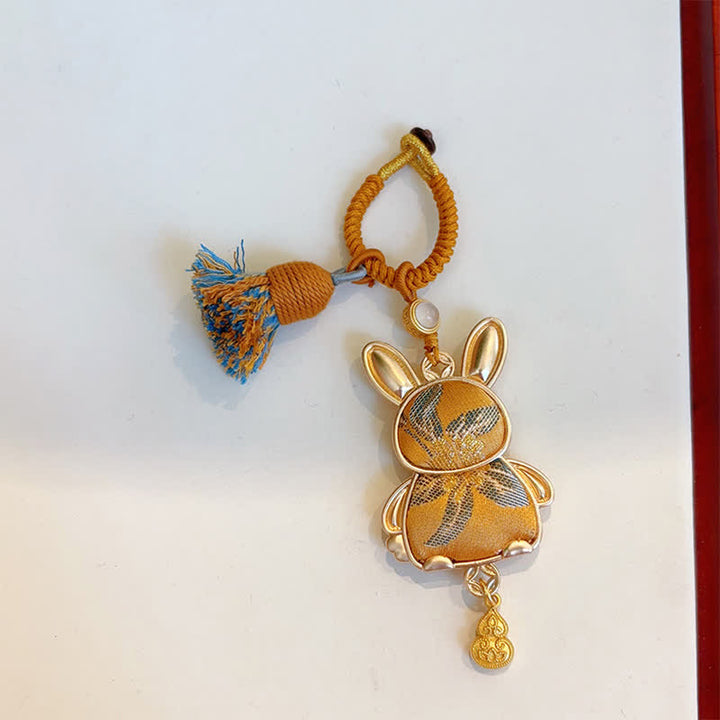 Buddha Stones Ręcznie robiony brelok z chińskim znakiem zodiaku Song Brocade na szczęście - Królik - Żółty - image 24