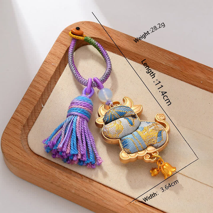 Buddha Stones Ręcznie robiony brelok z chińskim znakiem zodiaku Song Brocade z frędzlami - Wół - image 13