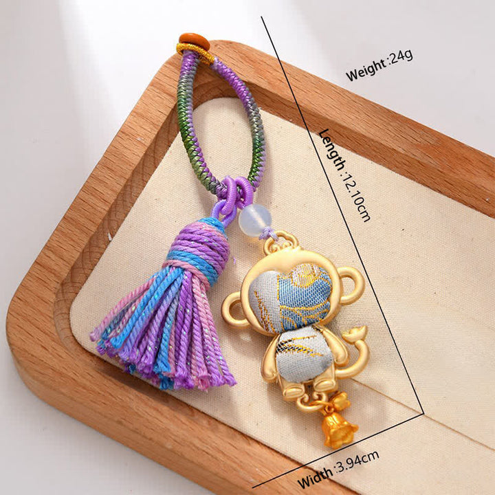 Buddha Stones Ręcznie robiony brelok z chińskim znakiem zodiaku Song Brocade z frędzlami - Małpa - image 19
