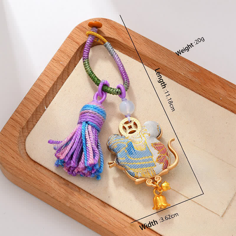 Buddha Stones Ręcznie robiony brelok z chińskim znakiem zodiaku Song Brocade z frędzlami - Szczur - image 12