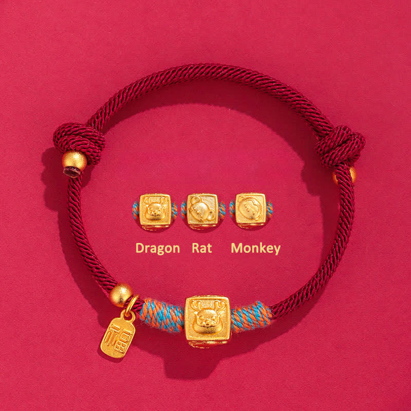 Buddha Stones Ręcznie robiona bransoletka ochronna z czerwonego sznurka z trzema harmoniami chińskiego zodiaku - Bransoletka z czerwonego sznurka Dragon Rat Monkey Triad - Czerwony sznurek (ochrona ♥ szczęście) - image 3
