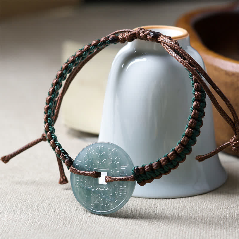 Buddha Stones Bransoletka z regulowanym uchwytem z jadeitu Peace Buckle, tkana ręcznie - image 2