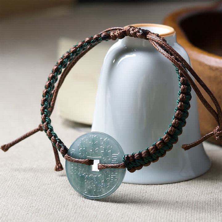 Buddha Stones Bransoletka z regulowanym uchwytem z jadeitu Peace Buckle, tkana ręcznie - image 2