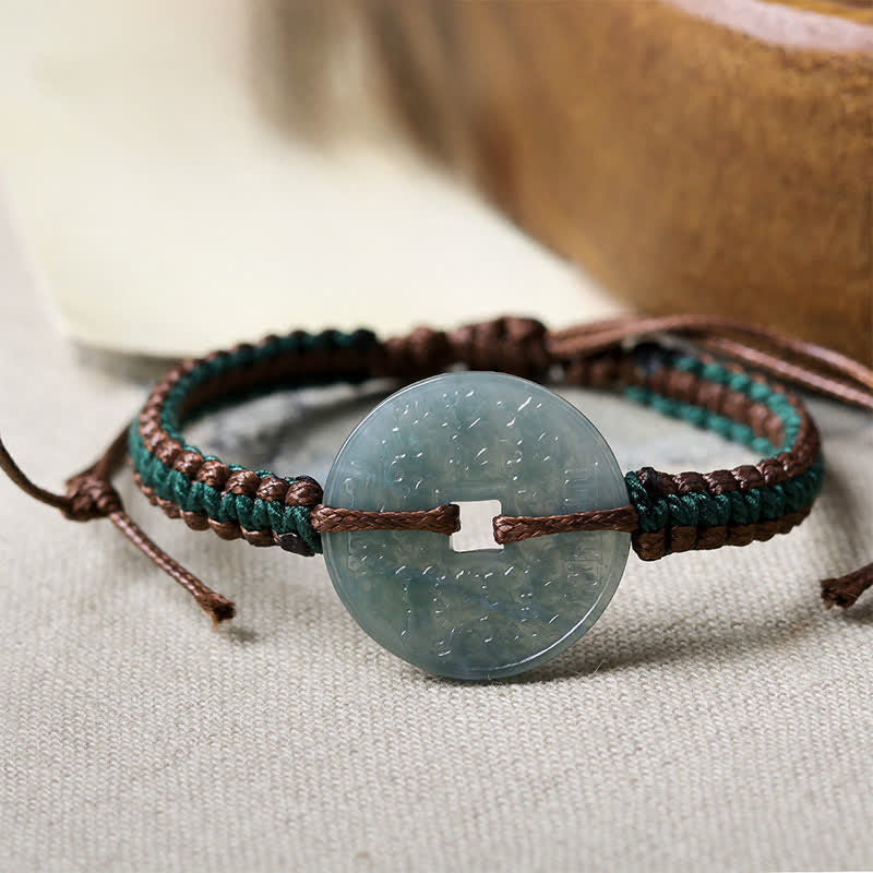 Buddha Stones Bransoletka z regulowanym uchwytem z jadeitu Peace Buckle, tkana ręcznie - image 8