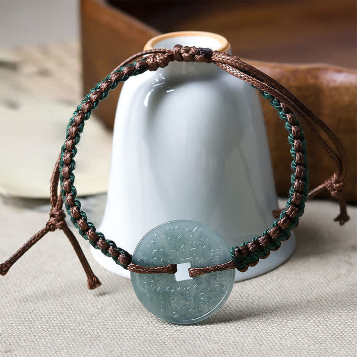 Buddha Stones Bransoletka z regulowanym uchwytem z jadeitu Peace Buckle, tkana ręcznie - image 3