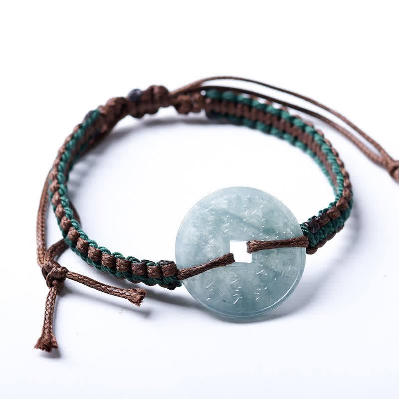 Buddha Stones Bransoletka z regulowanym uchwytem z jadeitu Peace Buckle, tkana ręcznie - image 9