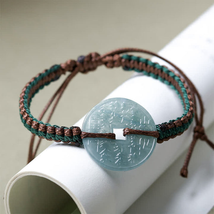 Buddha Stones Bransoletka z regulowanym uchwytem z jadeitu Peace Buckle, tkana ręcznie - Naturalny jadeit (dobrobyt ♥ szczęście) - image 0