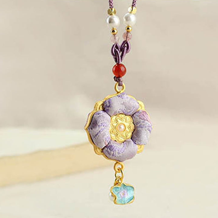 Buddha Stones Naszyjnik szczęścia z czterolistną koniczyną z brokatu Song - image 13