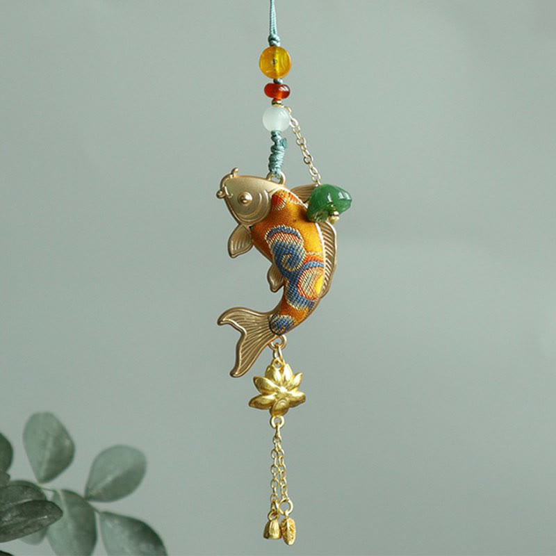 Buddha Stones Brelok do kluczy Song Brocade Koi Fish Lotus Wealth - image 1