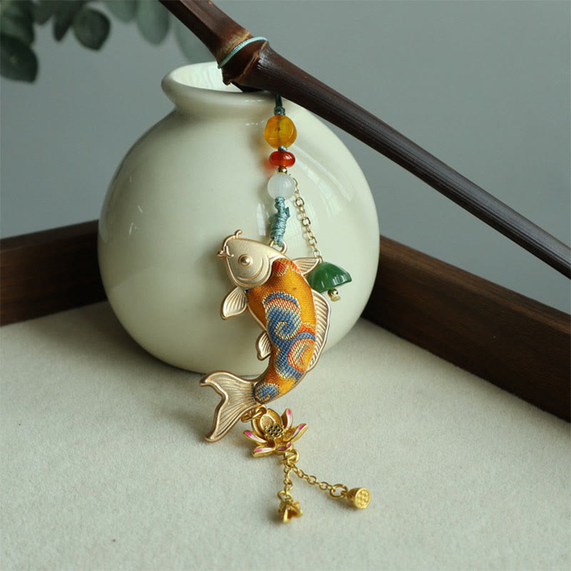 Buddha Stones Brelok do kluczy Song Brocade Koi Fish Lotus Wealth - image 3