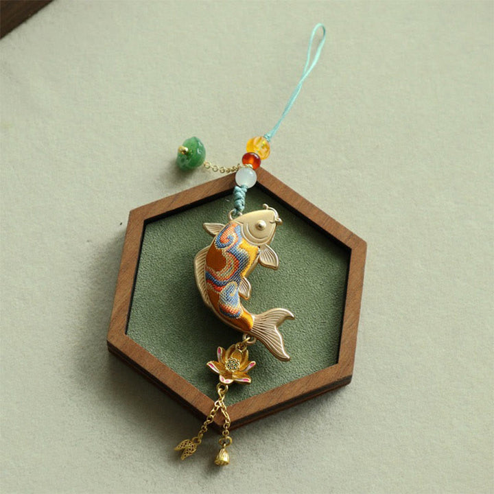 Buddha Stones Brelok do kluczy Song Brocade Koi Fish Lotus Wealth - image 8