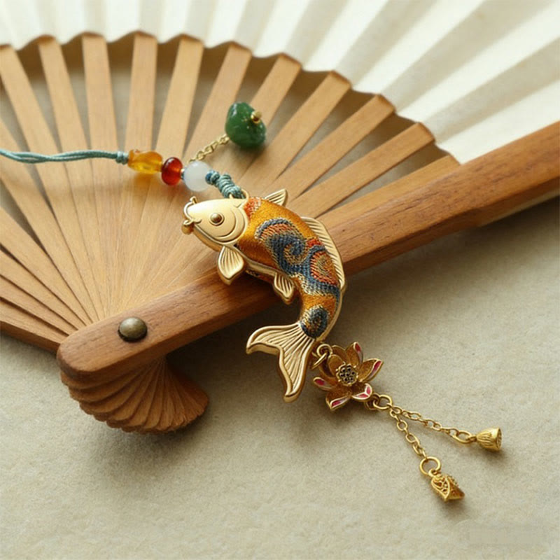 Buddha Stones Brelok do kluczy Song Brocade Koi Fish Lotus Wealth - image 0