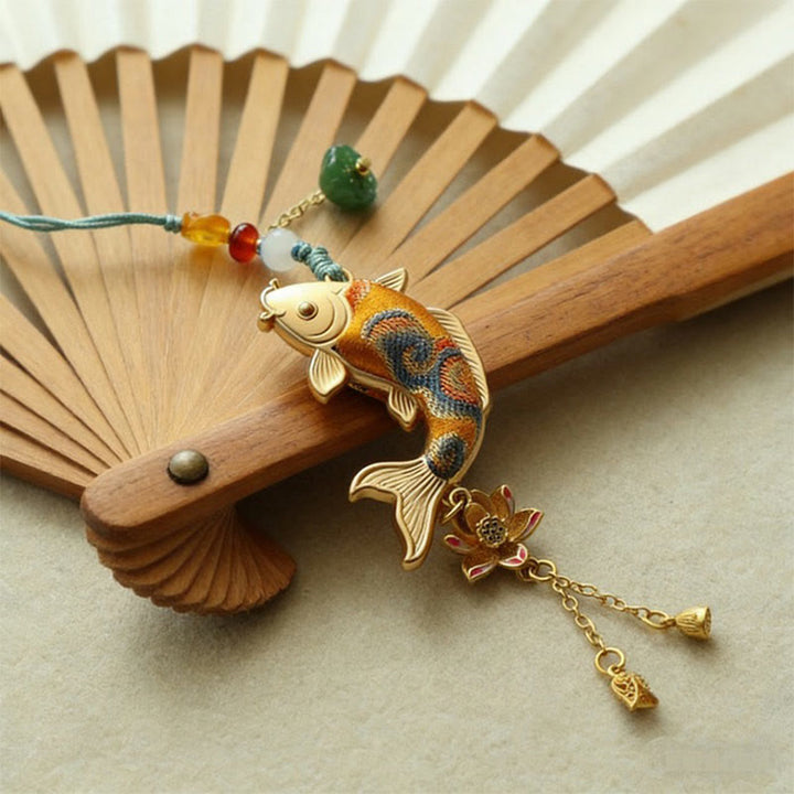 Buddha Stones Brelok do kluczy Song Brocade Koi Fish Lotus Wealth - image 0
