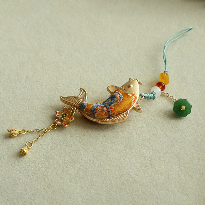 Buddha Stones Brelok do kluczy Song Brocade Koi Fish Lotus Wealth - image 4
