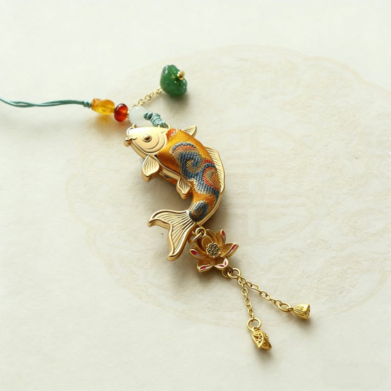 Buddha Stones Brelok do kluczy Song Brocade Koi Fish Lotus Wealth - image 2