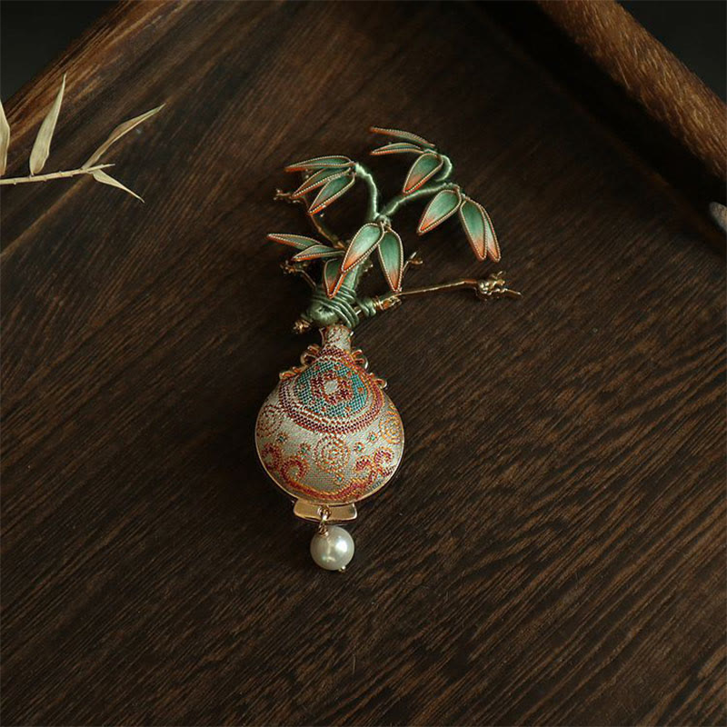 Buddha Stones Broszka z motywem liści bambusa Song Brocade w wazonie Balance - image 8
