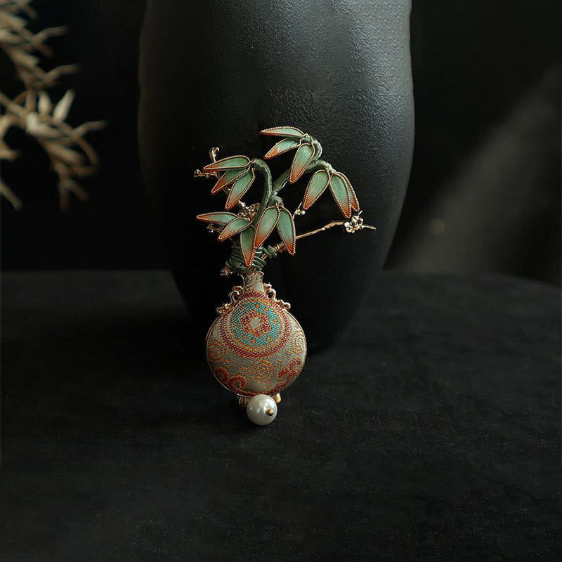 Buddha Stones Broszka z motywem liści bambusa Song Brocade w wazonie Balance - image 7