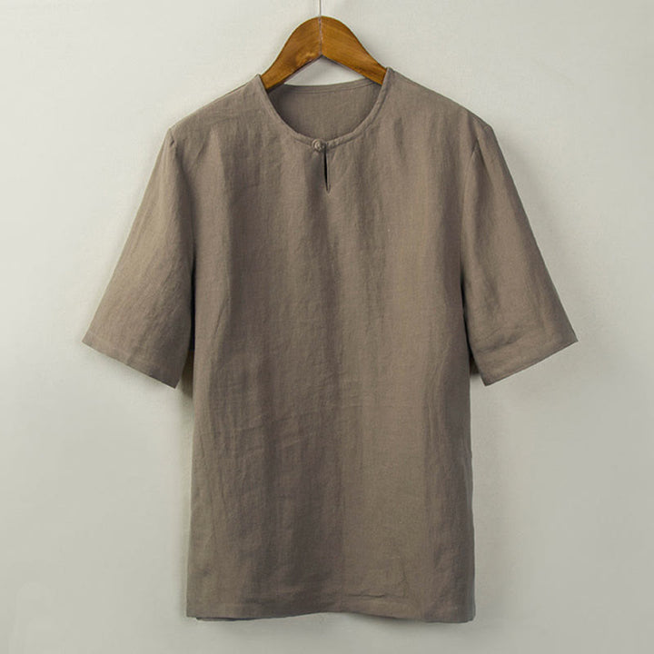 Buddha Stones Letnie koszule męskie w stylu Tang z węzłem i rozcięciem z boku - Dębnik - US/UK/AU44， EU54 (4XL) - image 12