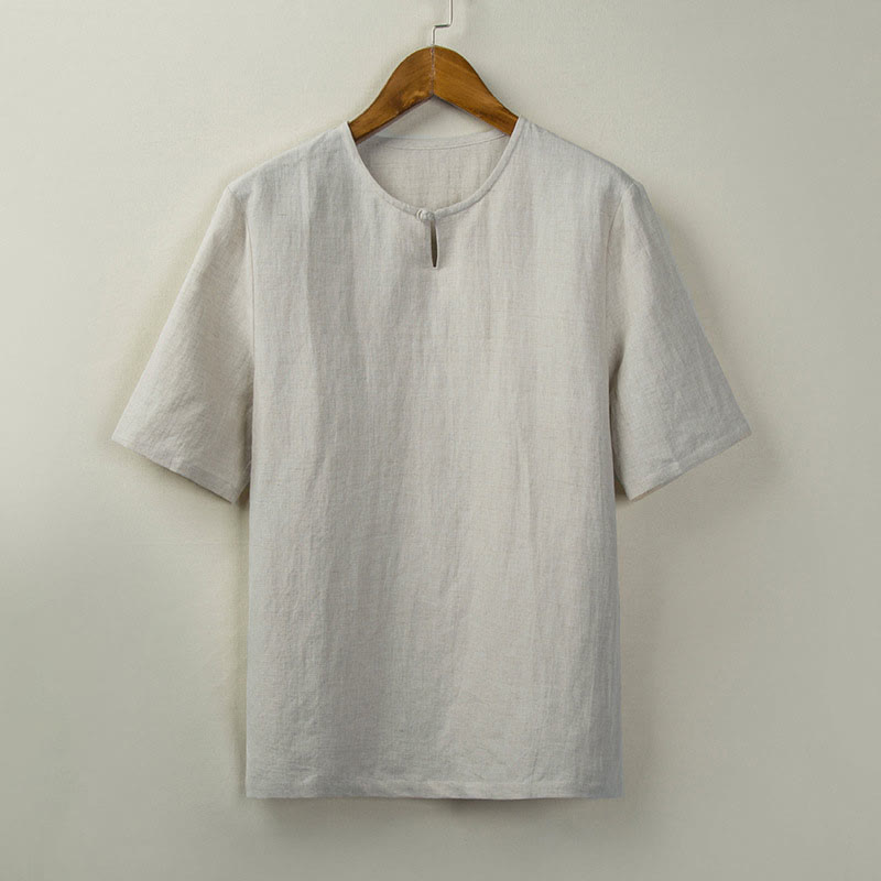 Buddha Stones Letnie koszule męskie w stylu Tang z węzłem i rozcięciem z boku - Bielizna - US/UK/AU44， EU54 (4XL) - image 0