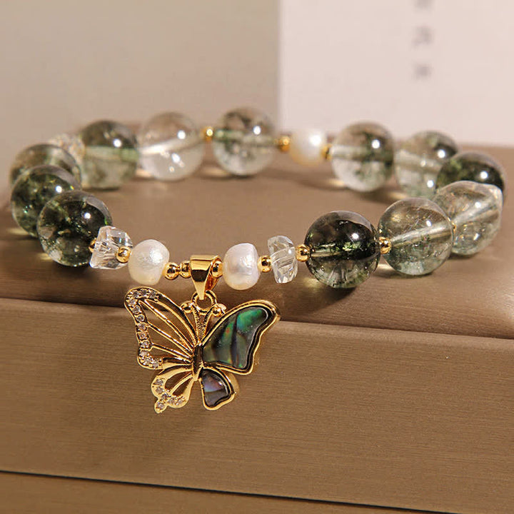 Buddha Stones Bransoletka z koralików z zieloną perłą Phantom Accent Butterfly Growth - image 1