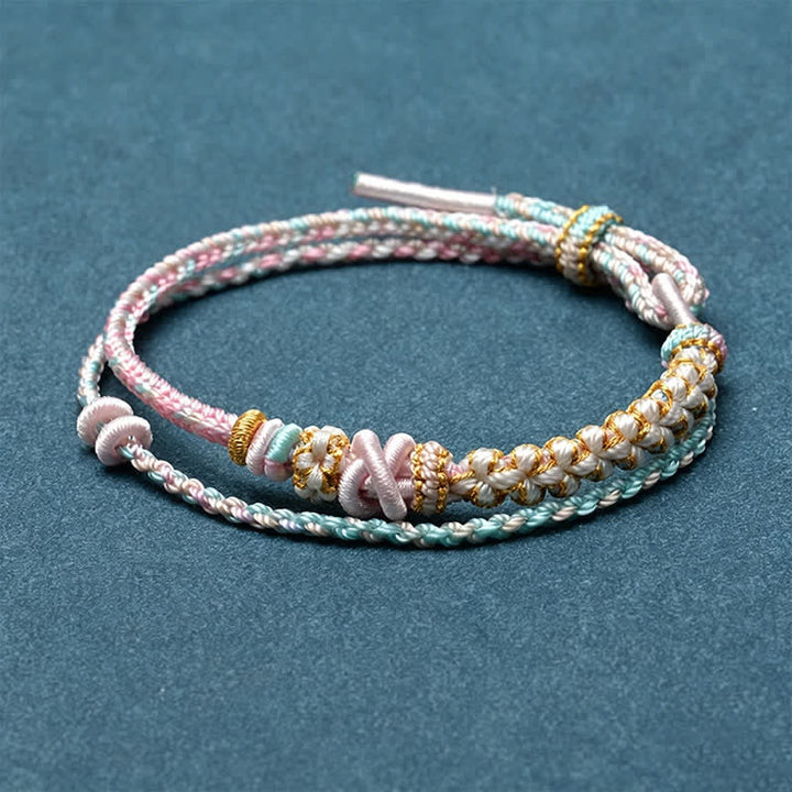 Buddha Stones Bransoletka z podwójnej warstwy tkana ręcznie sznurkiem Peach Blossom Knot - Różowy - Bez akcesoriów - image 12