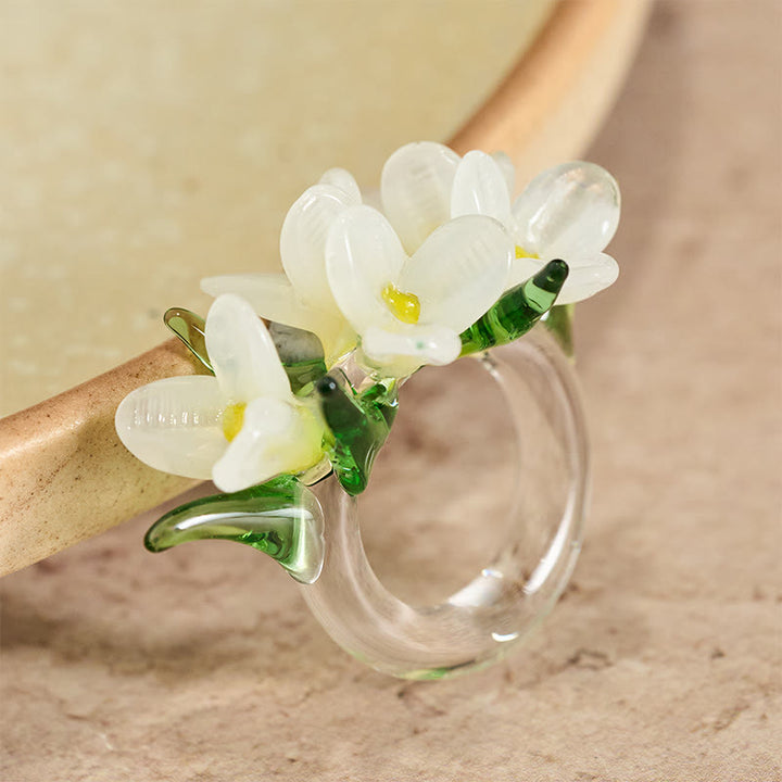 Buddha Stones Pierścień mądrości Liuli Pear Blossom Flower - image 1