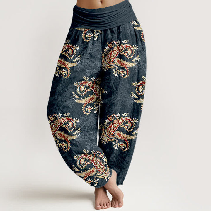 Buddha Stones Eleganckie damskie spodnie haremowe z elastycznej talii w kolorze czystej bawełny z wzorem paisley - DarkSlateGray - US16, UK/AU20, EU48 (3XL) - image 5