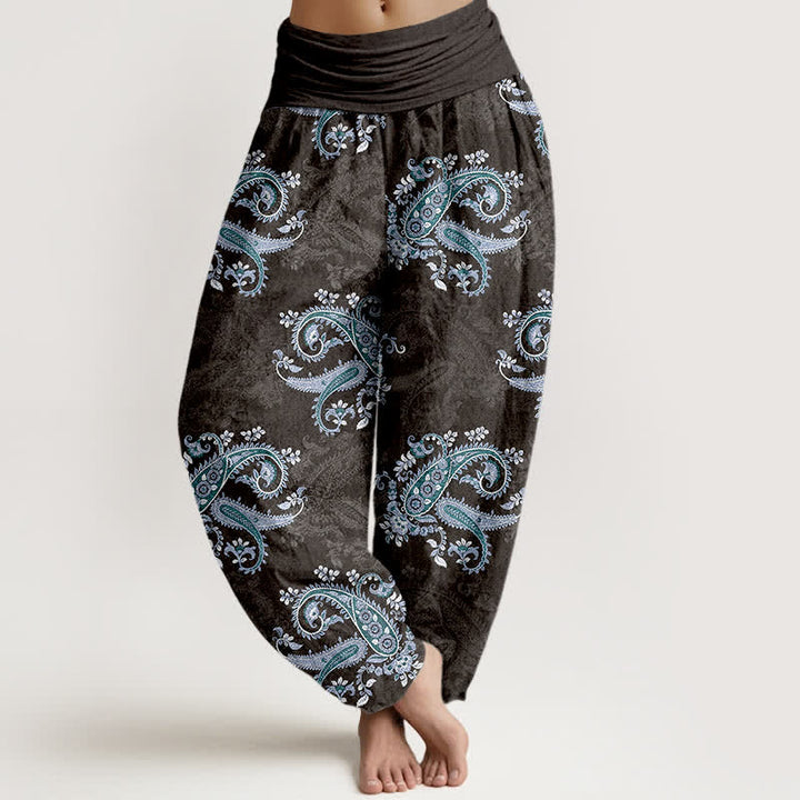Buddha Stones Eleganckie damskie spodnie haremowe z elastycznej talii w kolorze czystej bawełny z wzorem paisley - Czarny - US16, UK/AU20, EU48 (3XL) - image 8