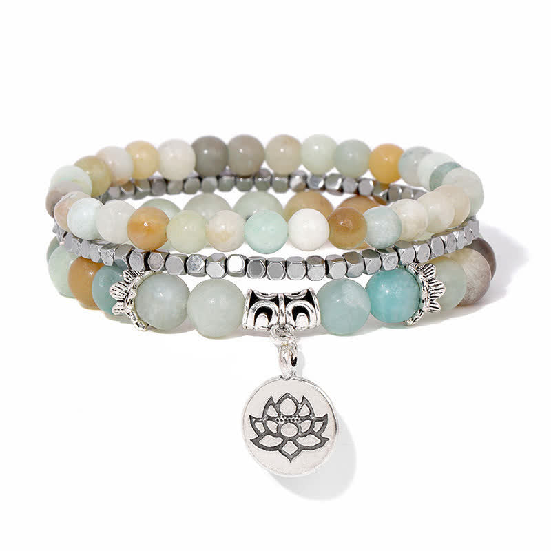 Buddha Stones 3-częściowa bransoletka z koralików Zebra Jasper Lotus Enlightenment - Amazonit (Prawda ♥ Komunikacja) - image 12