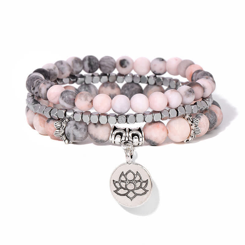 Buddha Stones 3-częściowa bransoletka z koralików Zebra Jasper Lotus Enlightenment - image 1
