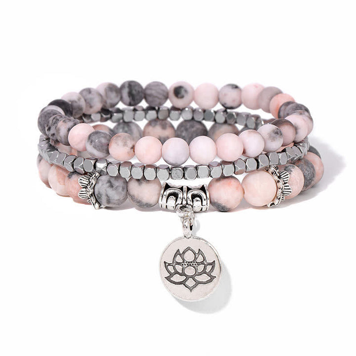 Buddha Stones 3-częściowa bransoletka z koralików Zebra Jasper Lotus Enlightenment - image 1