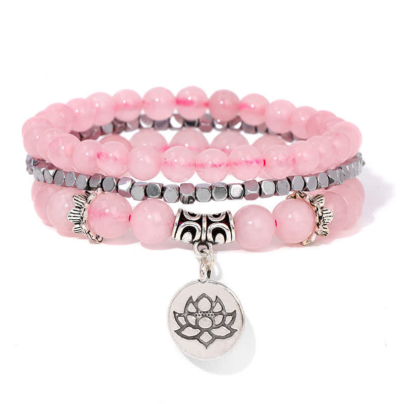 Buddha Stones 3-częściowa bransoletka z koralików Zebra Jasper Lotus Enlightenment - Kwarc różowy (Miłość ♥ Miłość własna) - image 10
