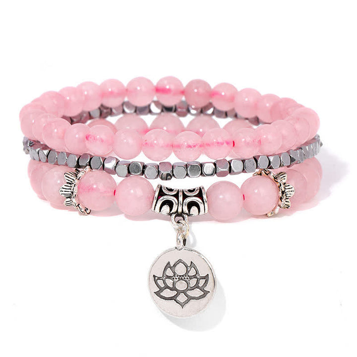 Buddha Stones 3-częściowa bransoletka z koralików Zebra Jasper Lotus Enlightenment - Kwarc różowy (Miłość ♥ Miłość własna) - image 10