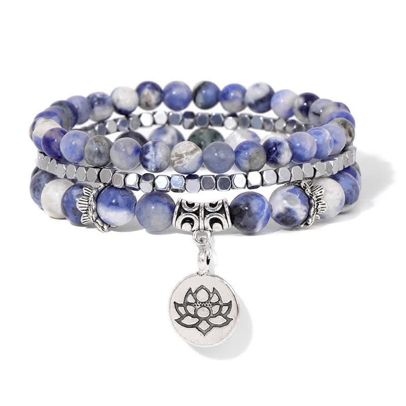 Buddha Stones 3-częściowa bransoletka z koralików Zebra Jasper Lotus Enlightenment - Sodalit (Spokój ♥ Harmonia) - image 15