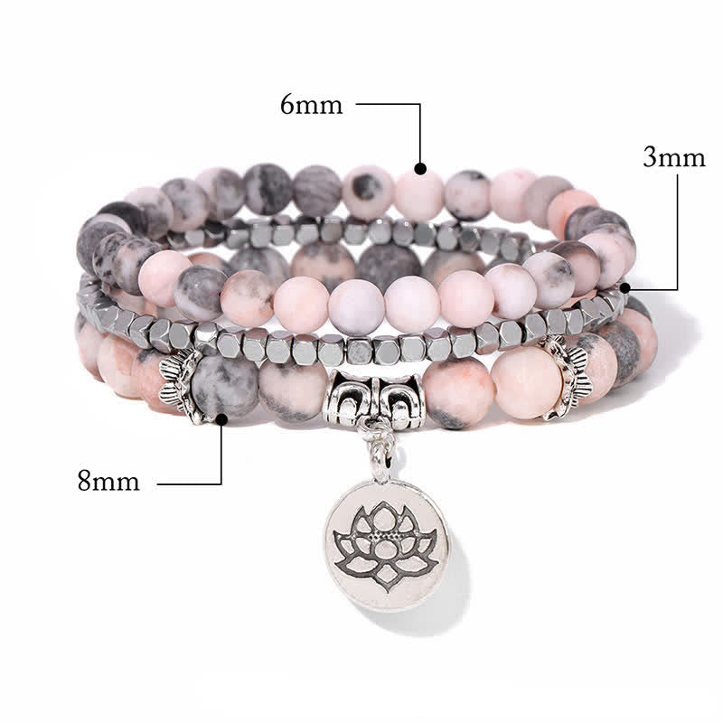 Buddha Stones 3-częściowa bransoletka z koralików Zebra Jasper Lotus Enlightenment - image 4