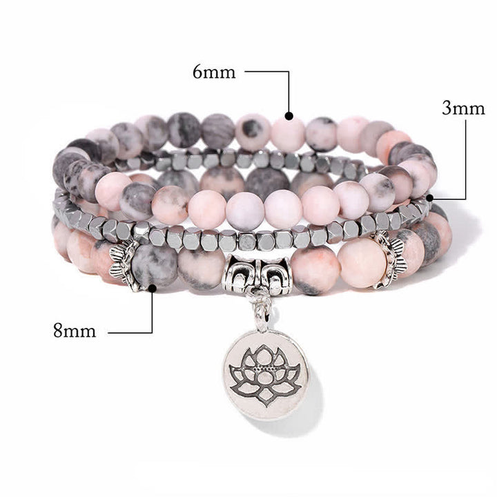 Buddha Stones 3-częściowa bransoletka z koralików Zebra Jasper Lotus Enlightenment - image 4