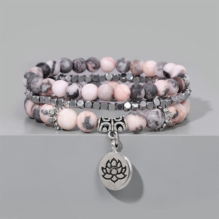 Buddha Stones 3-częściowa bransoletka z koralików Zebra Jasper Lotus Enlightenment - image 3