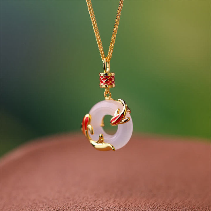 Buddha Stones Naszyjnik z okrągłą klamrą w kształcie ryby Koi z białego chalcedonu i motywem ryby Koi Success Peace - image 4