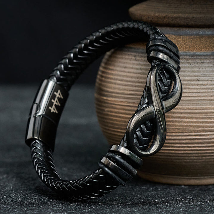 Buddha Stones Bransoletka ze stali tytanowej ze wzmocnieniem skórzanym Infinity Design 444 z numerem anioła 888 i numerem anioła - image 4