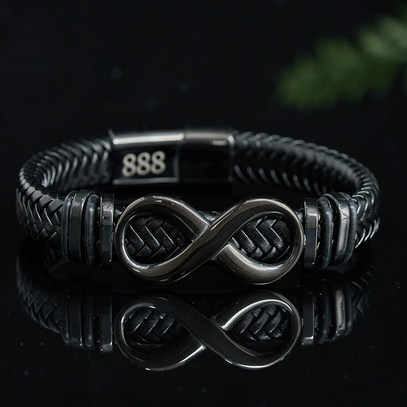 Buddha Stones Bransoletka ze stali tytanowej ze wzmocnieniem skórzanym Infinity Design 444 z numerem anioła 888 i numerem anioła - Numer anioła 888 (obwód nadgarstka 16-18 cm) - image 8
