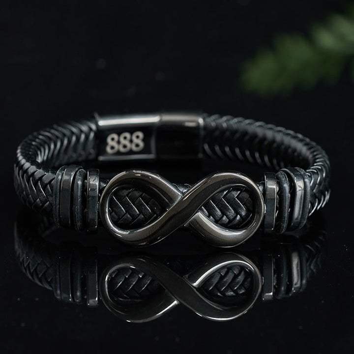 Buddha Stones Bransoletka ze stali tytanowej ze wzmocnieniem skórzanym Infinity Design 444 z numerem anioła 888 i numerem anioła - Numer anioła 888 (obwód nadgarstka 16-18 cm) - image 8