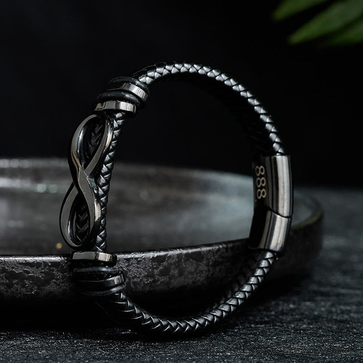 Buddha Stones Bransoletka ze stali tytanowej ze wzmocnieniem skórzanym Infinity Design 444 z numerem anioła 888 i numerem anioła - image 9